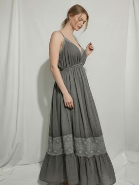 Festi Women’s 2x Gray Maxi Dress Boho Whimsigoth Cottagecore